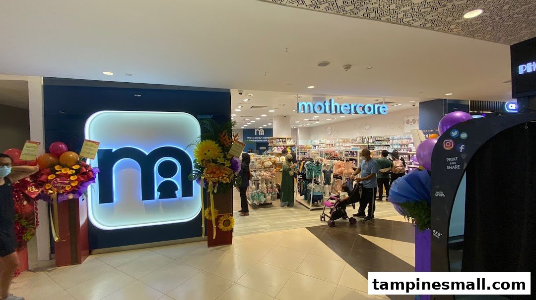 The brightly lit entrance of Mothercare Tampines Mall, showcasing a wide range of baby and maternity products.