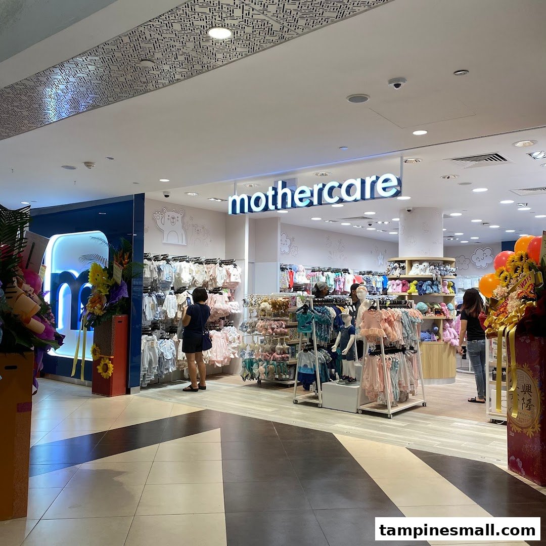 The Mothercare shop entrance at Tampines Mall, showcasing a wide array of baby and children's clothing and products.