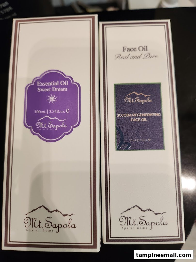 Two Mt.Sapola product boxes, an essential oil and a face oil, displayed.