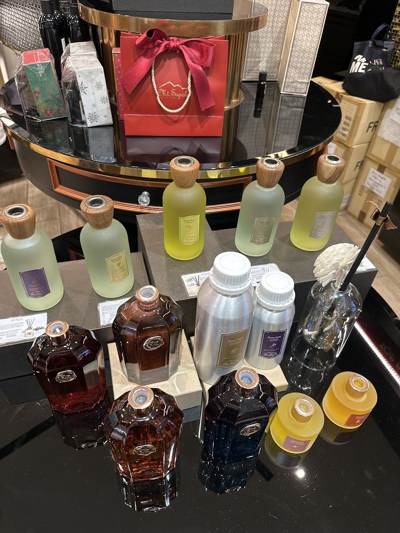 A display of various home fragrance diffusers and essential oil products at Mt.Sapola.