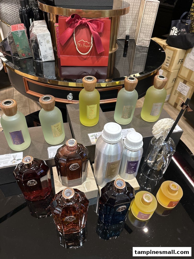 A display of various home fragrance diffusers and essential oil products at Mt.Sapola.