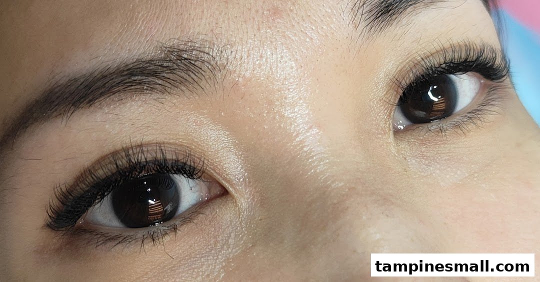 Close-up of a person's eyes featuring voluminous and perfectly applied eyelash extensions.