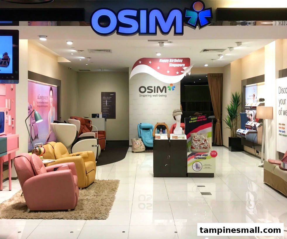 Interior view of OSIM store showcasing various massage chairs and wellness products in a bright setting.
