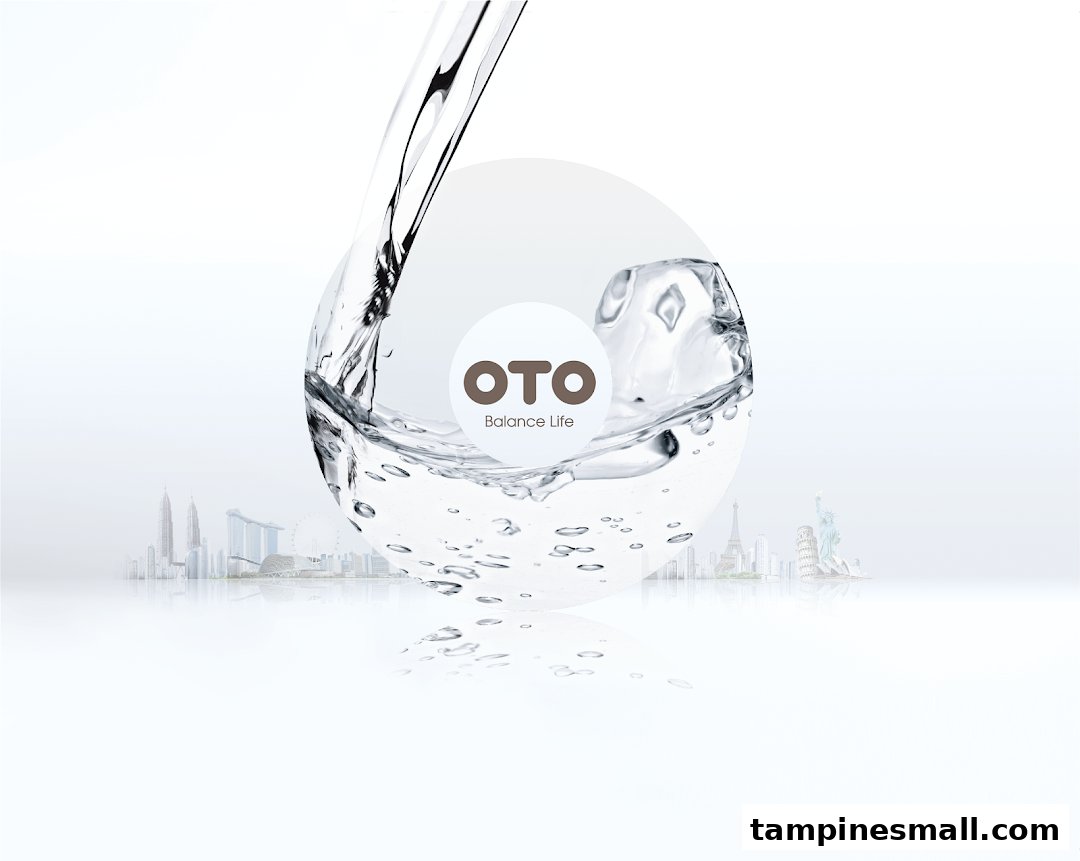 A clean, minimalist OTO logo with a water droplet design and faint global city skylines.