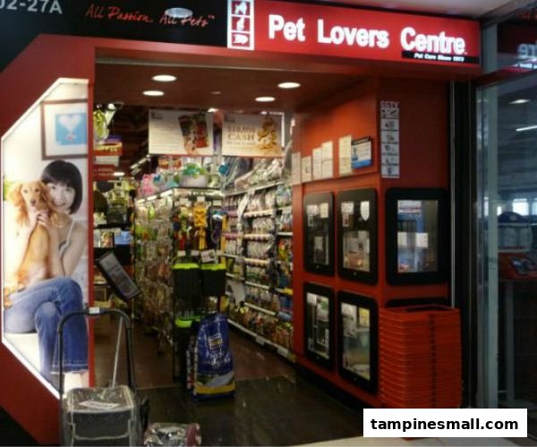 The entrance of Pet Lovers Centre, showcasing a wide array of pet supplies inside.