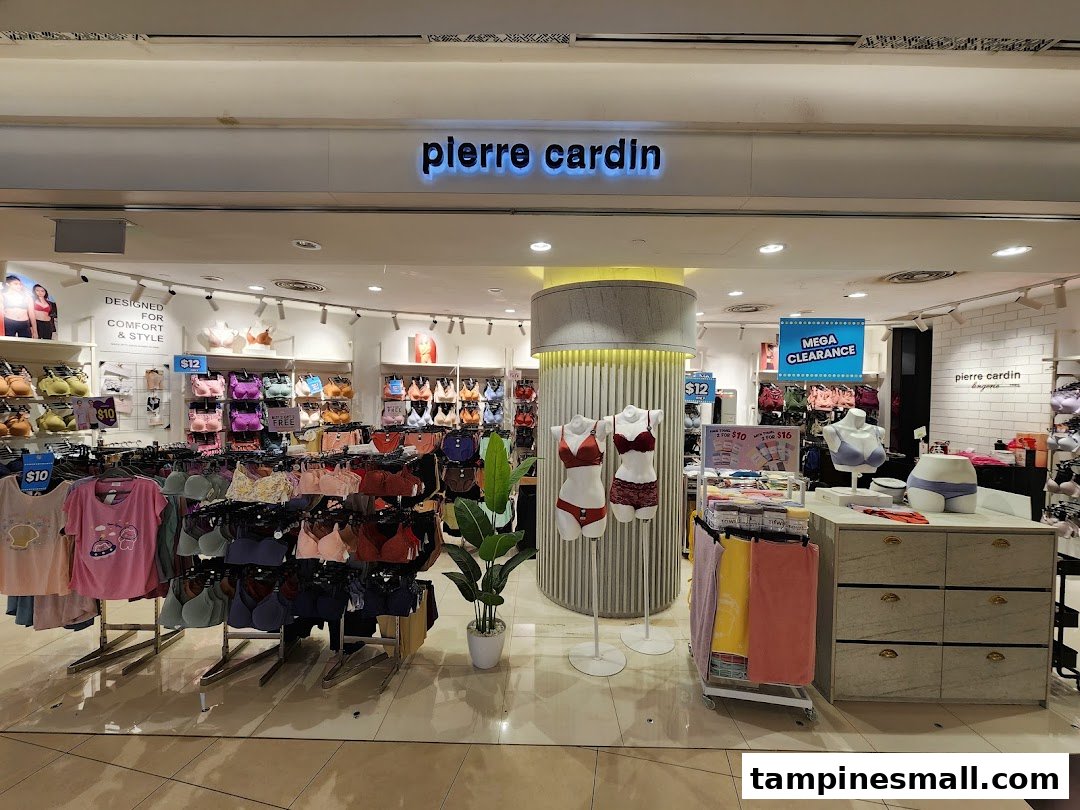 The brightly lit entrance of Pierre Cardin Lingerie, showcasing a wide array of intimate apparel and sleepwear.