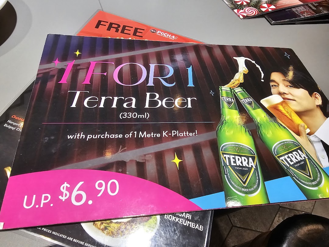 A promotional offer for 1 FOR 1 Terra Beer with purchase of a 1 Metre K-Platter.