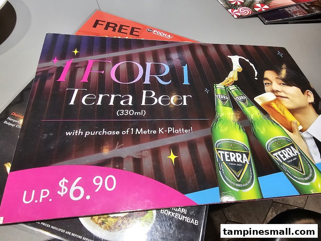 A promotional offer for 1 FOR 1 Terra Beer with purchase of a 1 Metre K-Platter.