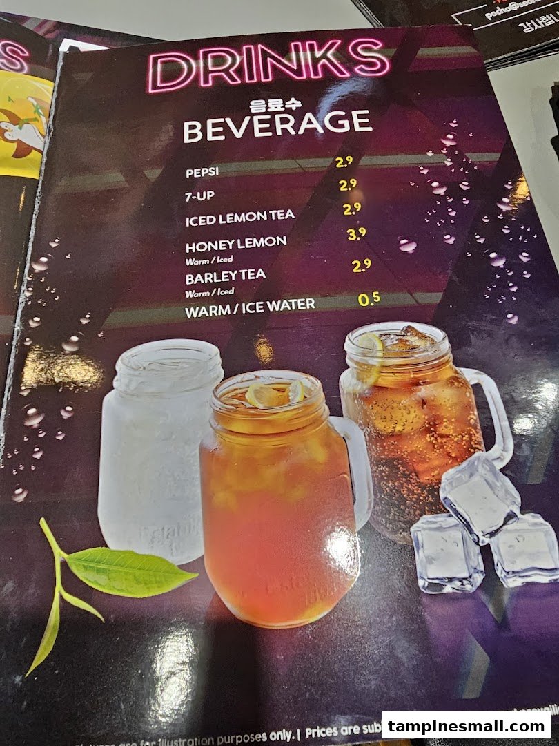 A vibrant menu page showcasing a selection of refreshing beverages and their prices.