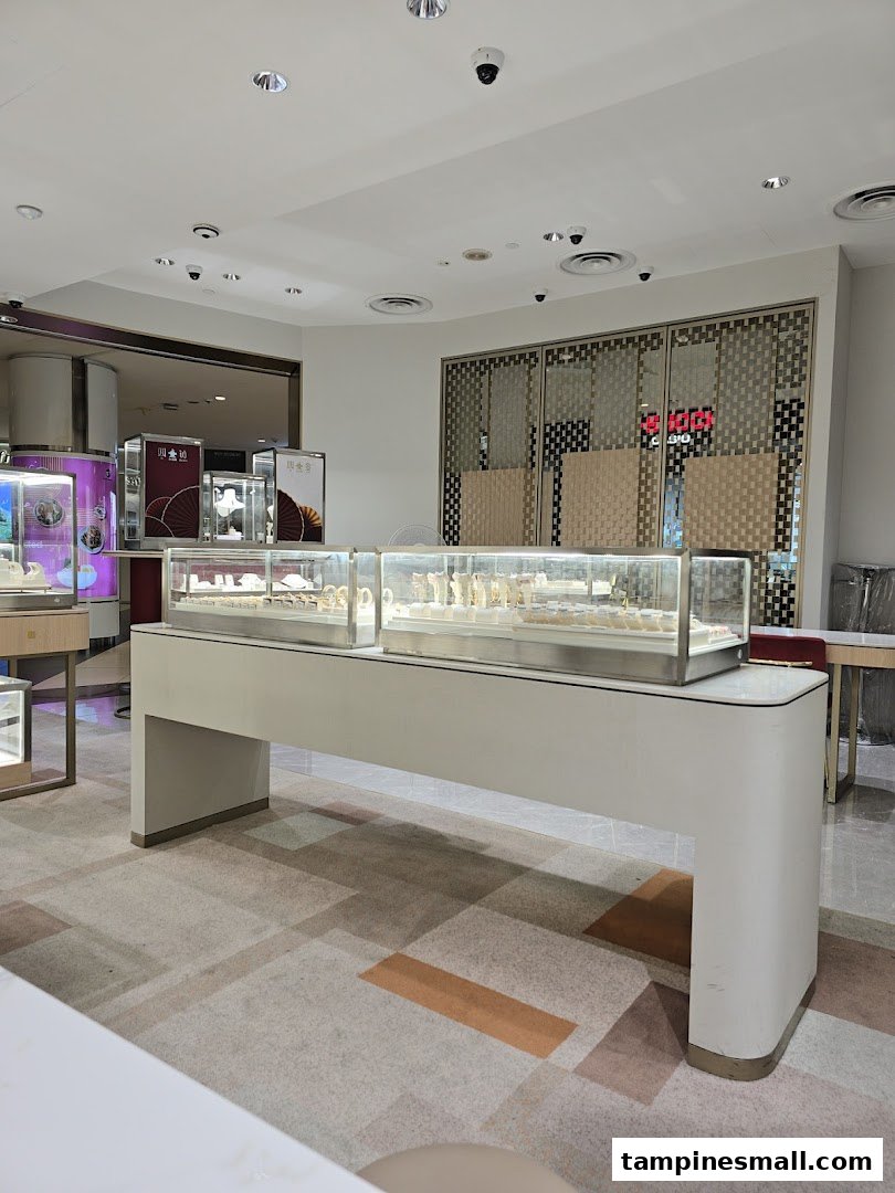 Interior view of Poh Heng Jewellery, showcasing multiple display cases filled with exquisite gold and diamond pieces.