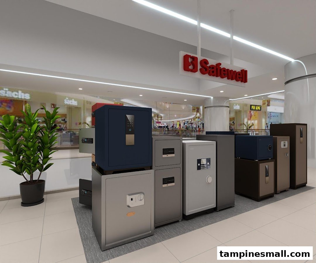 An interior view of Safewell showcasing a diverse range of modern security safes and vaults.