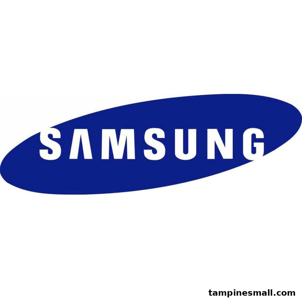 The image displays the iconic blue oval Samsung logo with white lettering.