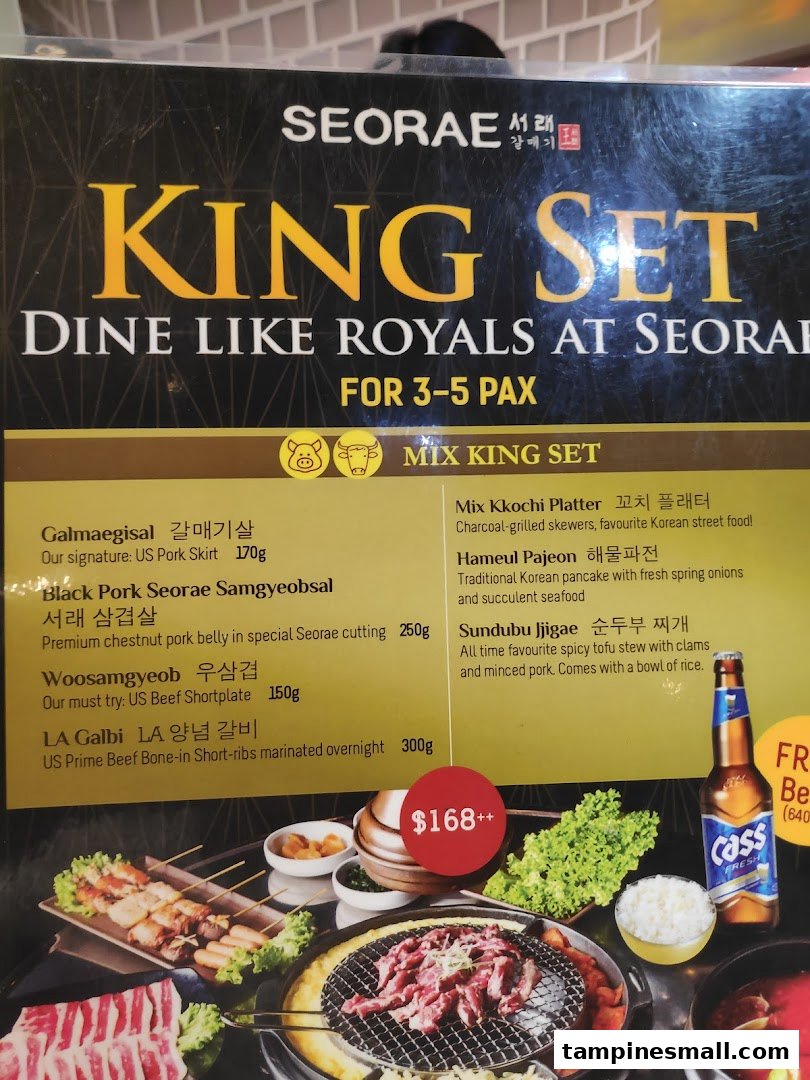 A menu displaying the 'King Set' for 3-5 pax, featuring various Korean BBQ meats and dishes.