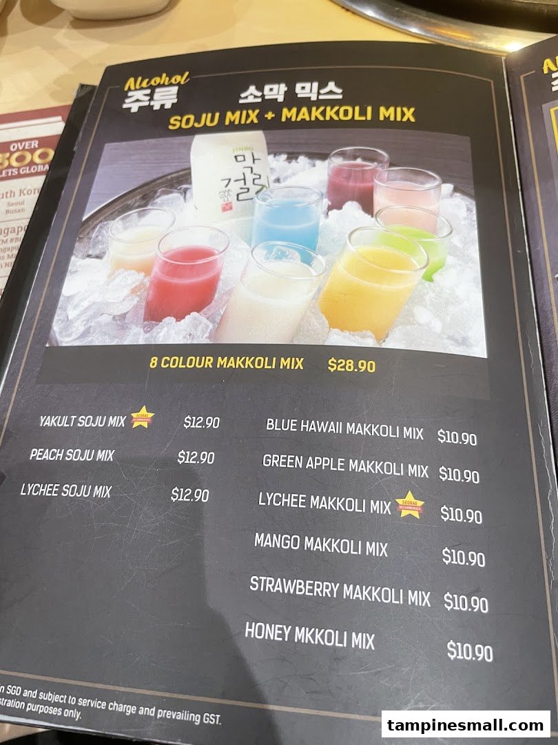 A menu page from Seorae Jib featuring various Soju and Makgeolli mixed drinks.