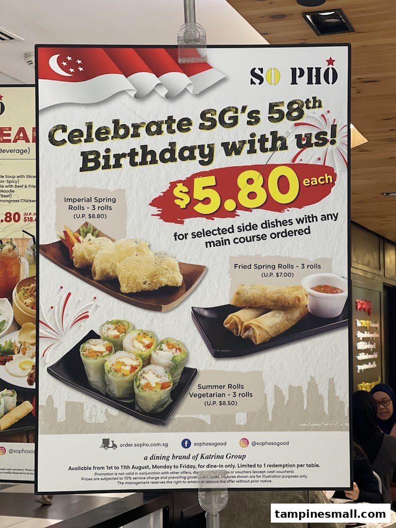 A promotional poster for So Pho, featuring a National Day special on selected side dishes.