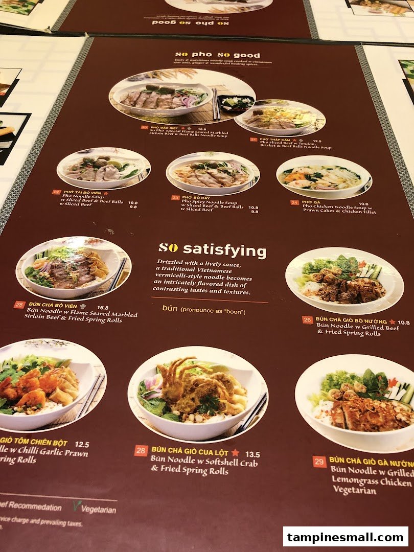 A detailed view of So Pho's menu, showcasing various Vietnamese noodle dishes.