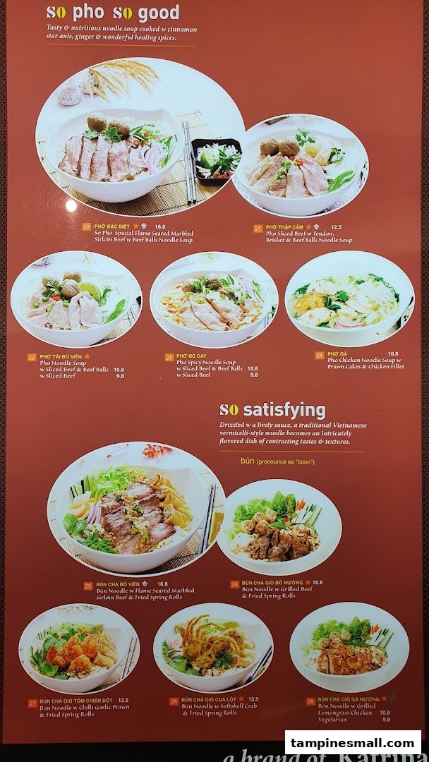 A vibrant menu showcasing various Vietnamese pho and bún noodle dishes with enticing descriptions.