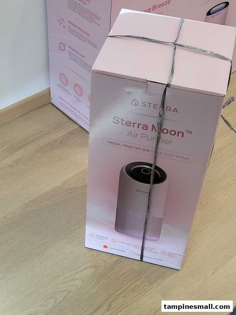 A Sterra Moon Air Purifier box, showcasing its features and sleek design.