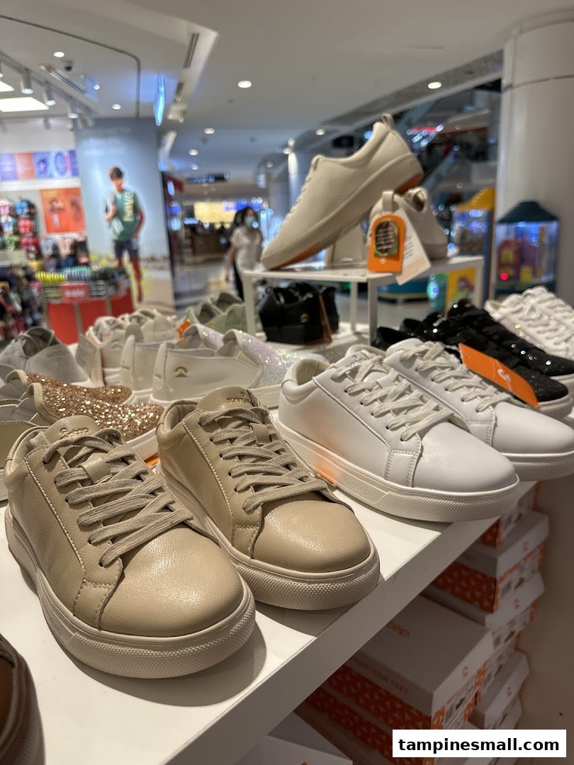 A display of various stylish and comfortable sneakers on shelves inside a Sunnystep store.