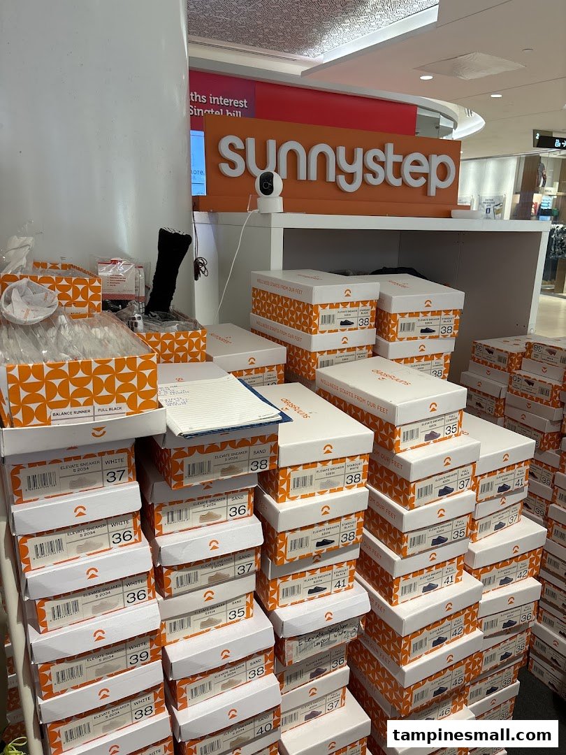 An interior view of Sunnystep, showcasing numerous stacks of shoe boxes with various models and sizes.