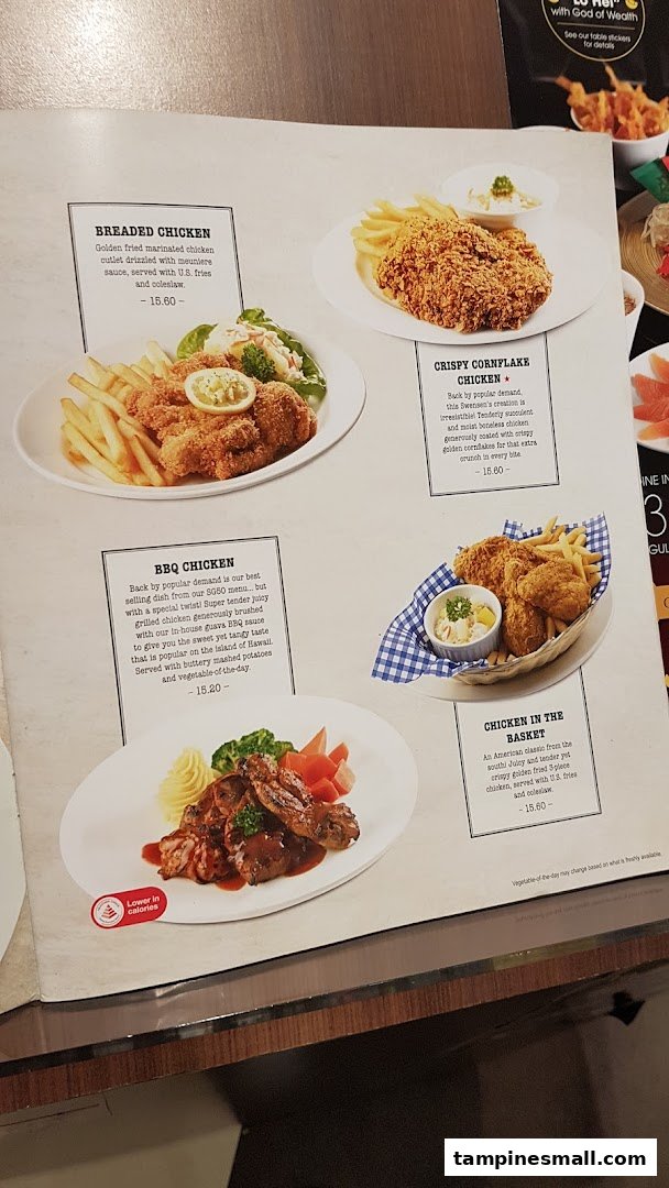 A close-up of Swensen's menu page showcasing various chicken dishes with descriptions and prices.