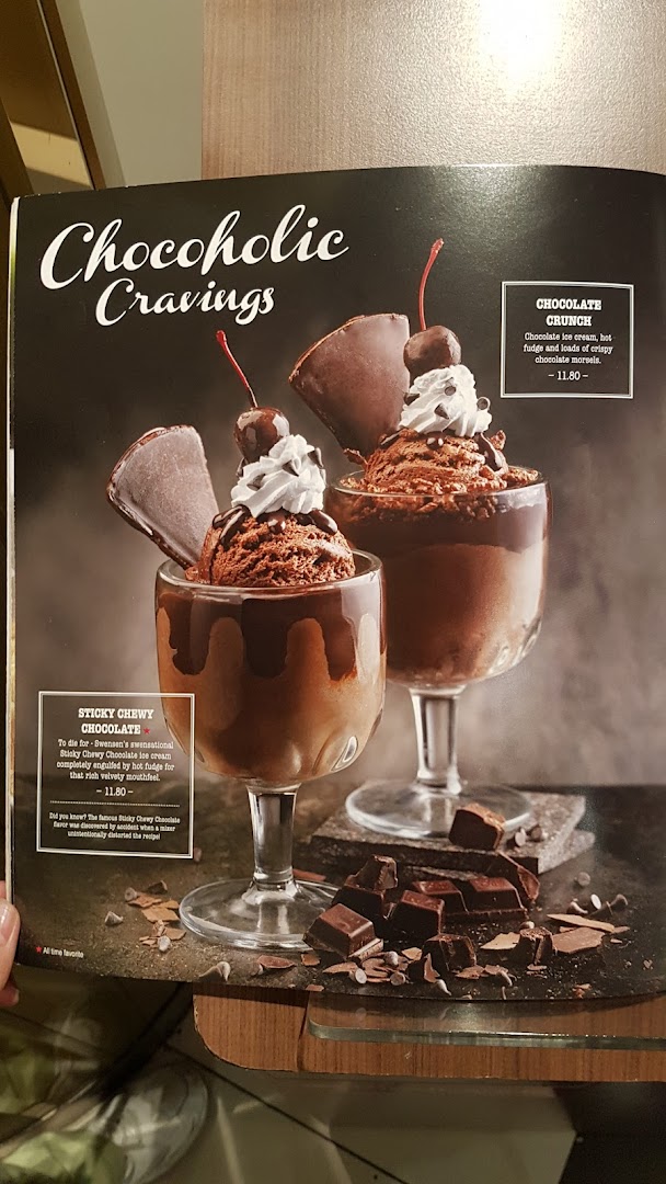 A menu page from Swensen's featuring two decadent chocolate ice cream desserts.