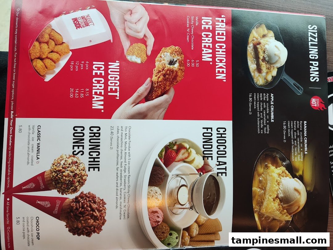 A vibrant menu showcasing Swensen's unique ice cream creations, sizzling desserts, and chocolate fondue.