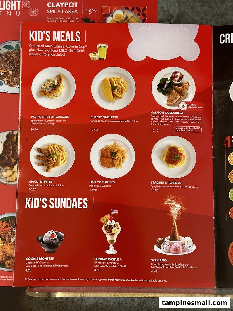 A vibrant menu page from Swensen's, showcasing kid-friendly meals and delightful sundaes.