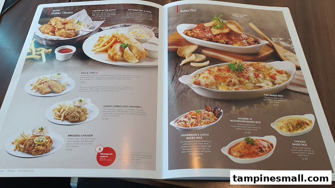 A two-page menu spread from Swensen's, showcasing Golden Classics and Baked Rice dishes with images and descriptions.