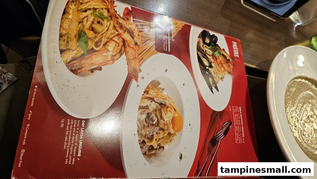 A close-up view of a Swensen's menu page featuring various pasta dishes with descriptions and prices.