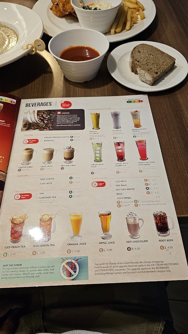 A detailed menu page from Swensen's, showcasing a wide array of beverages and drinks.