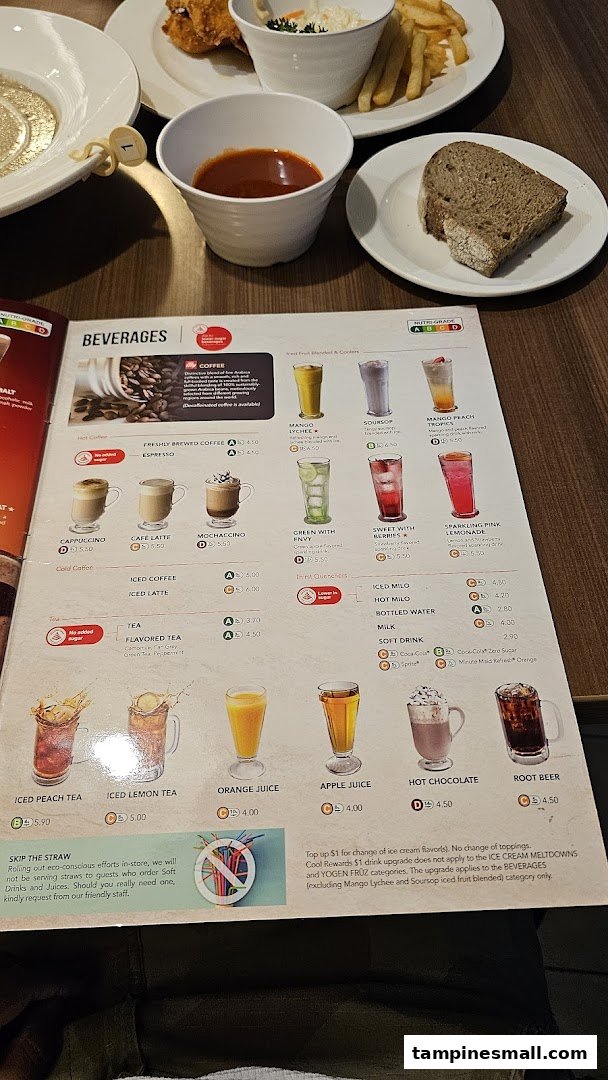 A detailed menu page from Swensen's, showcasing a wide array of beverages and drinks.
