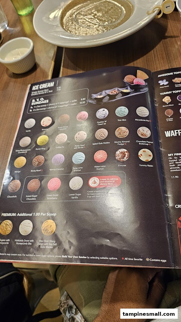 A detailed menu page from Swensen's, showcasing a variety of ice cream flavors and sundae options.