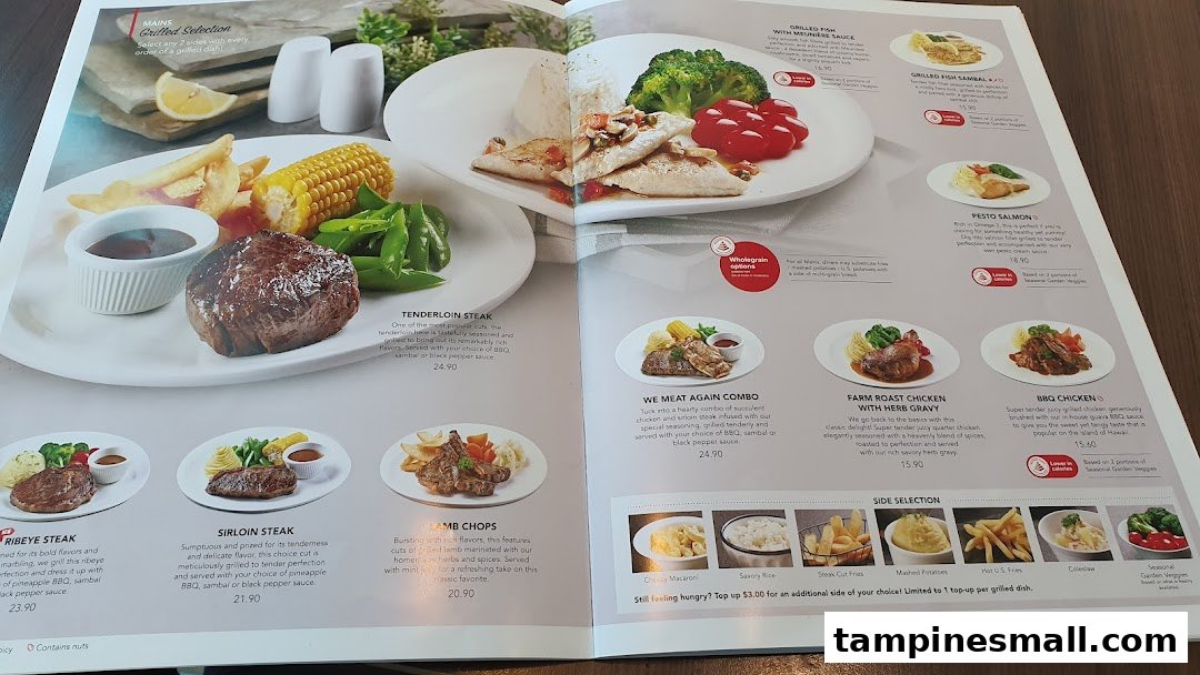 A detailed view of Swensen's main course menu, featuring grilled selections and side dishes.