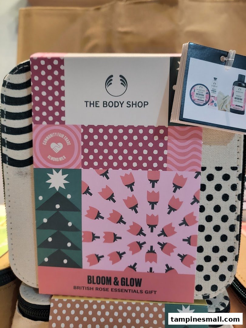 A close-up of The Body Shop's Bloom & Glow British Rose Essentials Gift set.