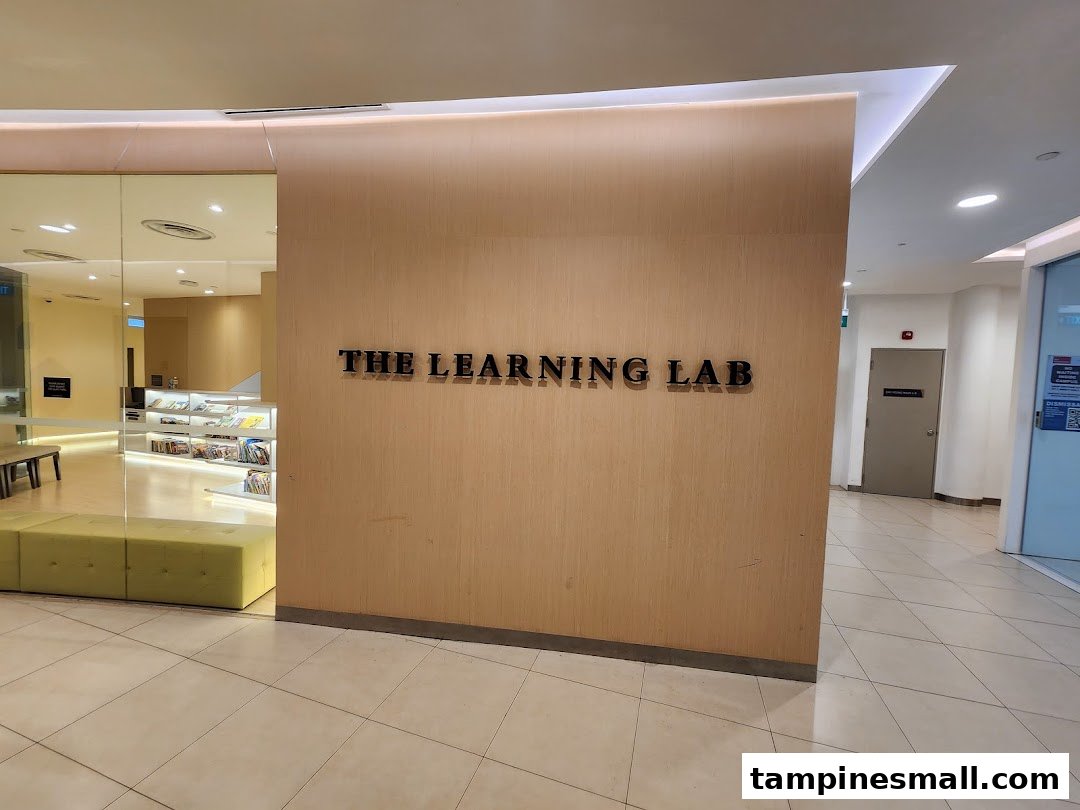 The entrance of The Learning Lab at Tampines Mall, featuring its prominent signage and a glimpse inside.