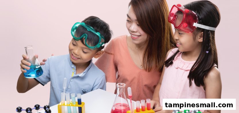 Children and an instructor engaged in a fun science experiment with lab equipment.