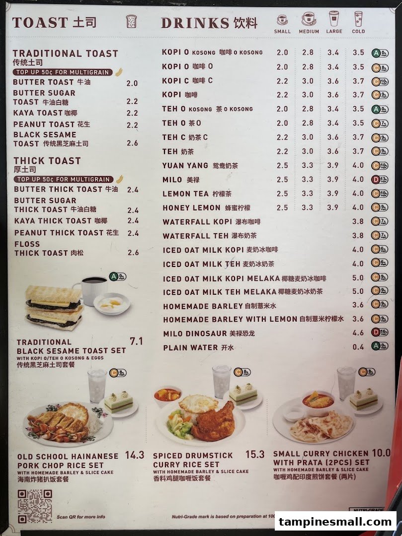 A detailed menu board displaying various toast, drink, and meal set options with prices.