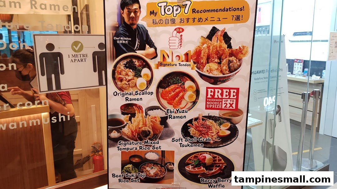 A large promotional poster showcasing Tokyo Shokudo's 'My Top 7 Recommendations' with various Japanese dishes.