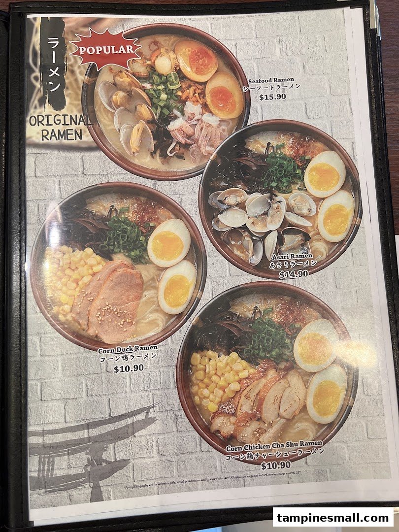 A menu page showcasing popular ramen dishes with prices and appealing photos.
