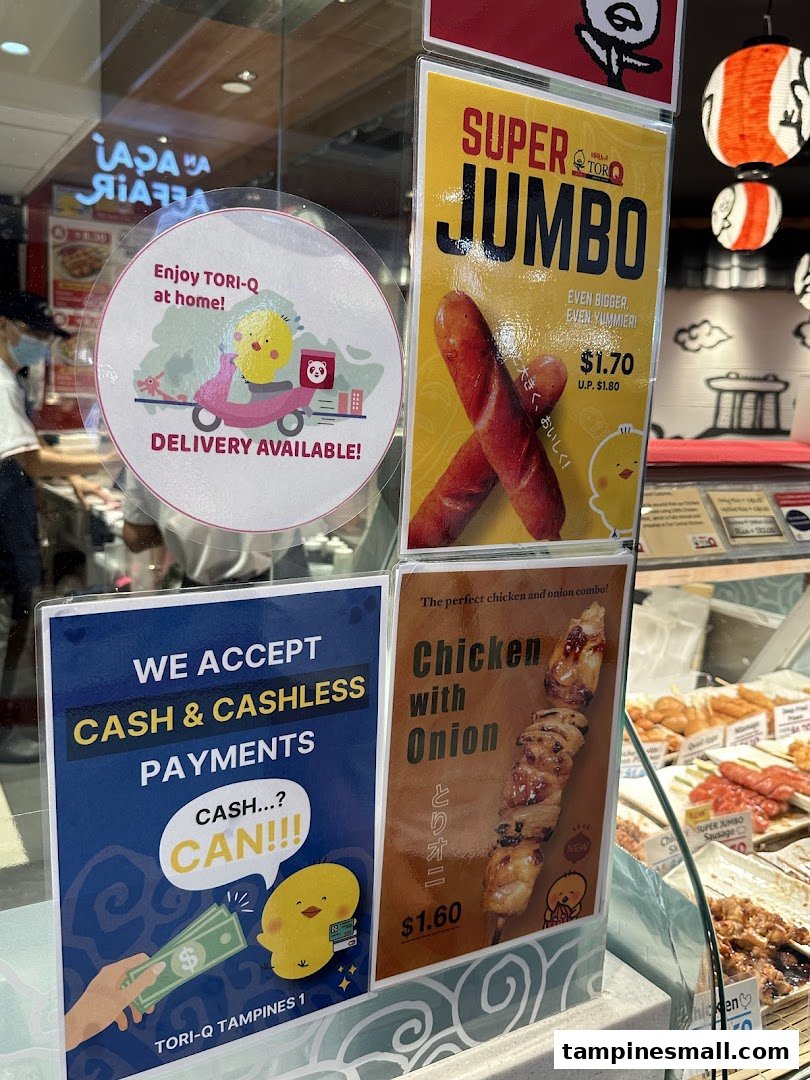 Promotional posters for TORI-Q displaying product specials, delivery options, and payment methods.