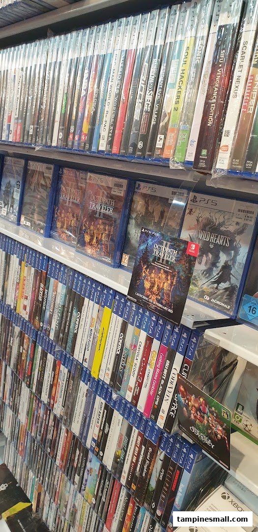 Shelves filled with a wide selection of video game titles for various consoles, including PS4 and PS5.