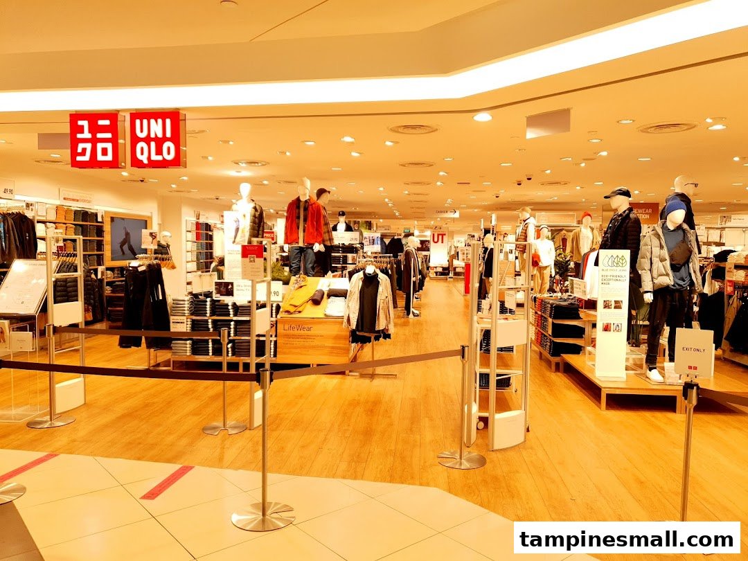 Interior view of a brightly lit UNIQLO store showcasing clothing displays and mannequins.