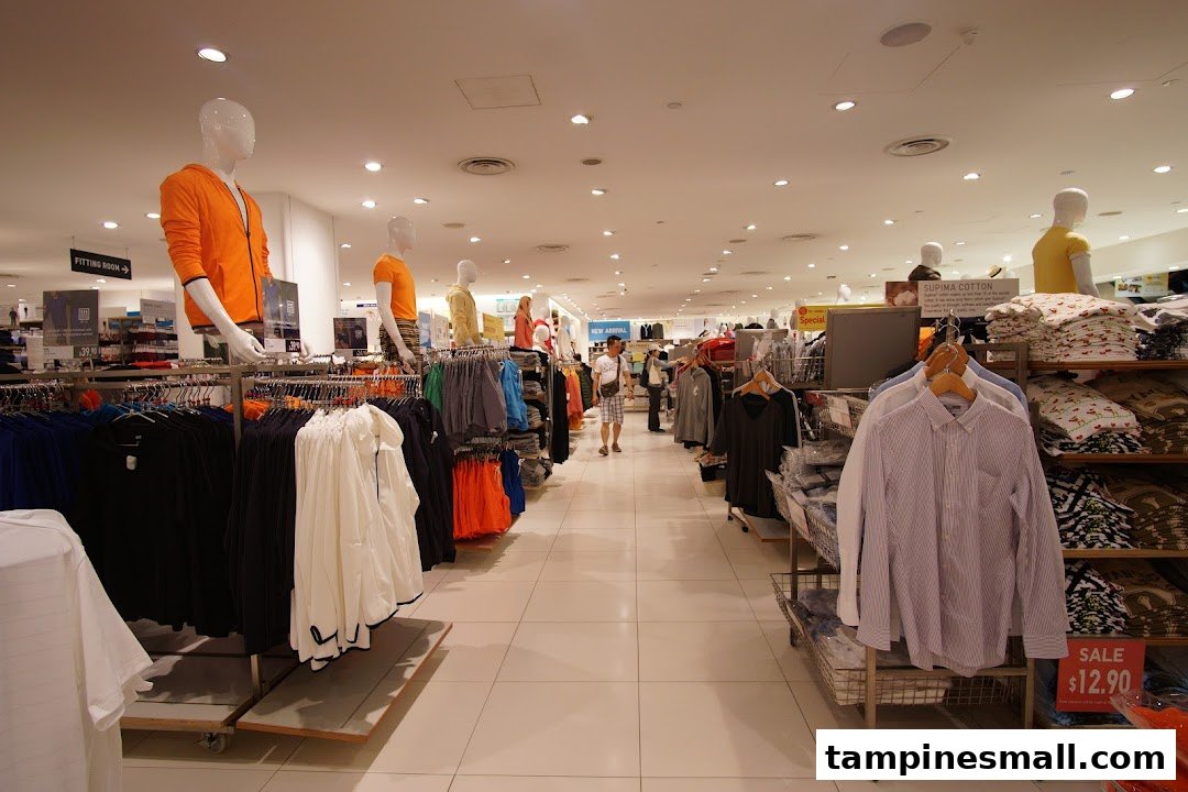 Interior view of a UNIQLO store, showcasing clothing racks, mannequins, and a customer browsing apparel.