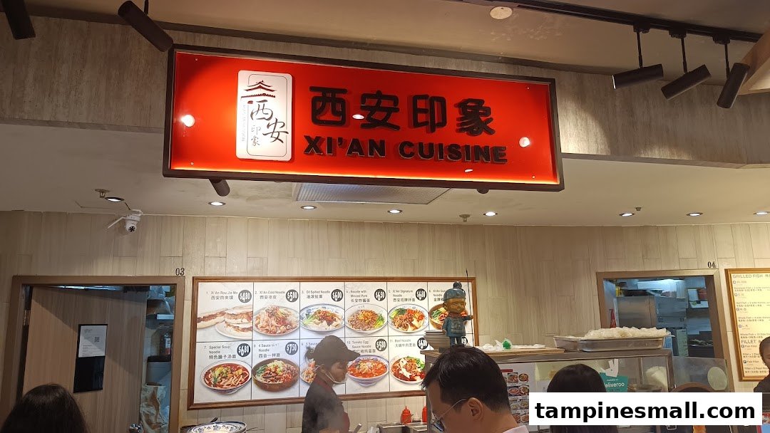 A vibrant menu board showcasing authentic Xi'an cuisine at XiAn Impression food stall.