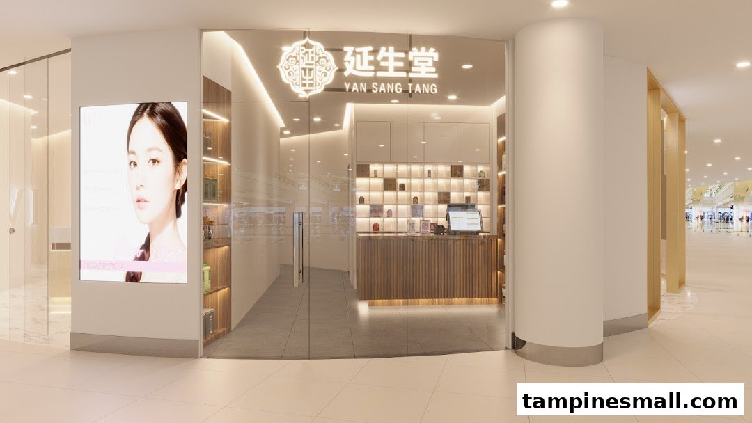 The modern glass storefront of Yan Sang Tang TCM Clinic with a bright interior and reception counter.