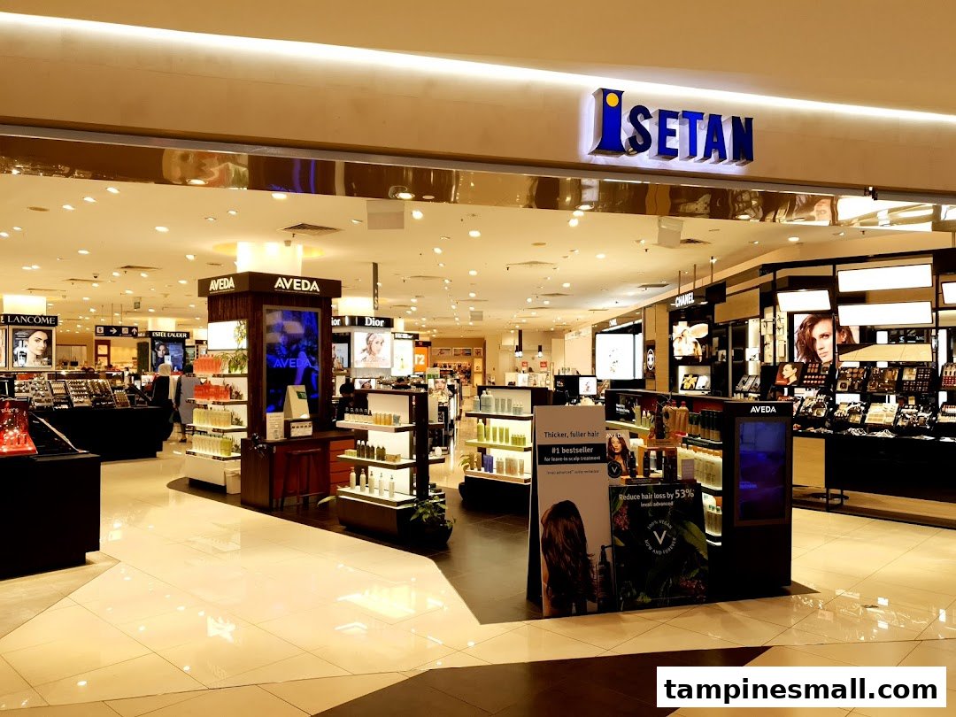 Entrance to Isetan's beauty department, featuring luxury cosmetic brands like Lancôme, Dior, and Aveda.