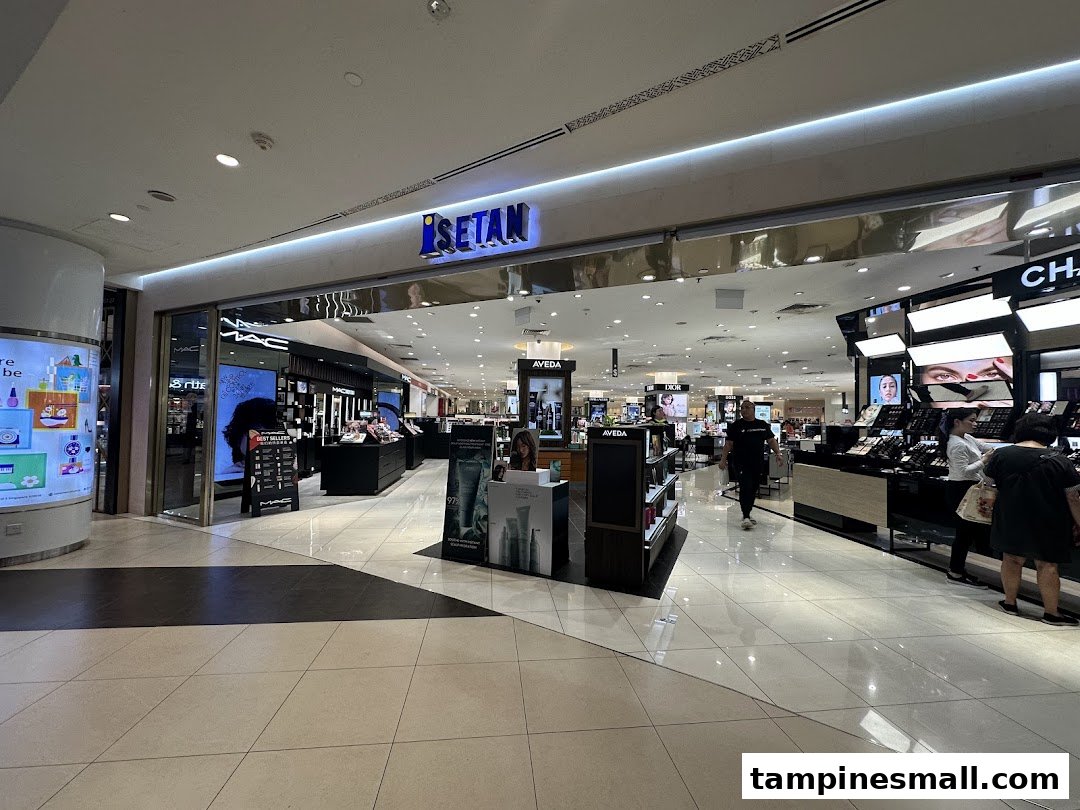 The inviting entrance of Isetan, showcasing a vibrant beauty and cosmetics department.
