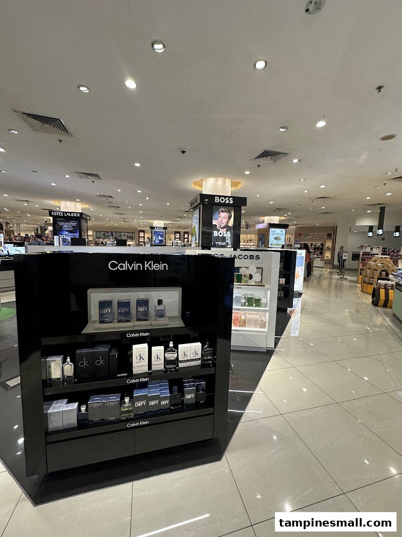 Interior view of Isetan's beauty department, showcasing Calvin Klein fragrances and other premium brands.