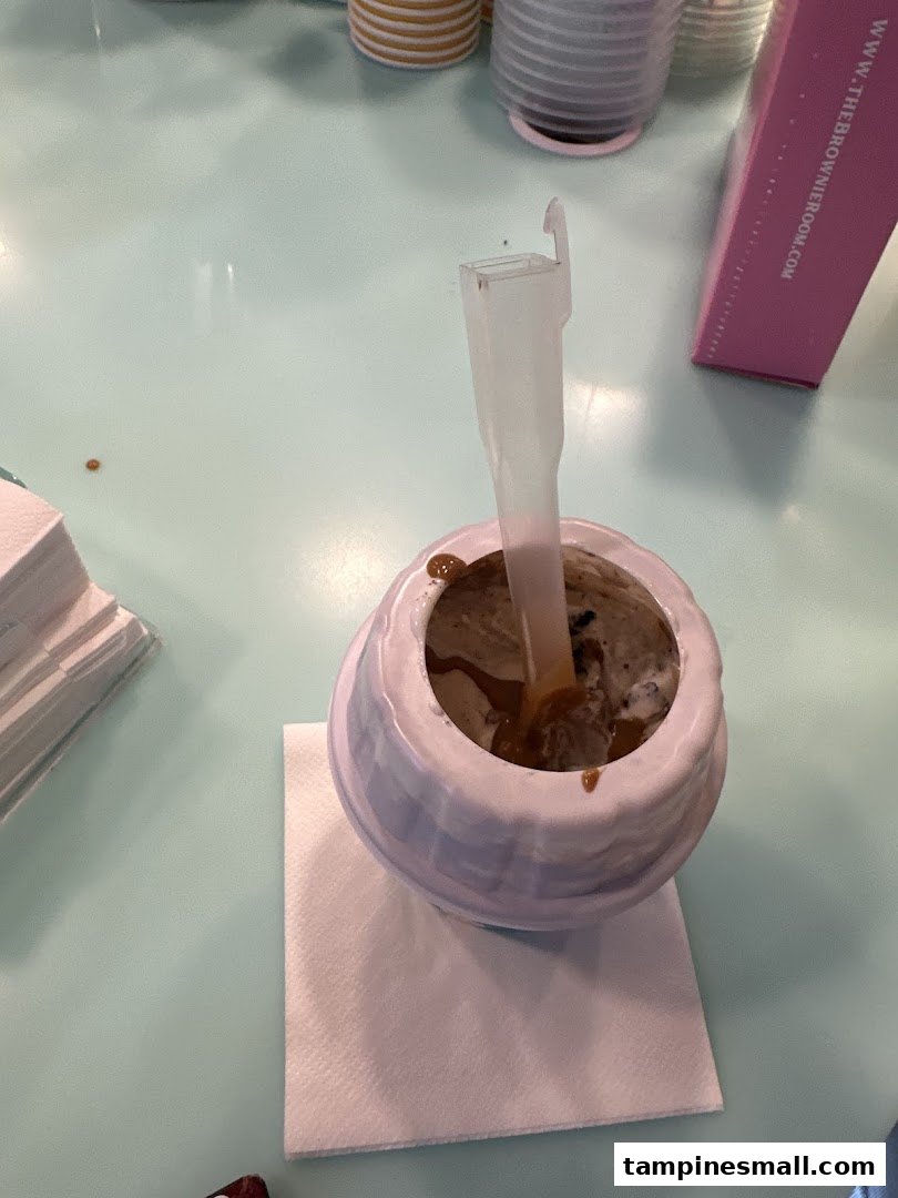 A close-up of a Yolé frozen yogurt dessert in a cup with a spoon.